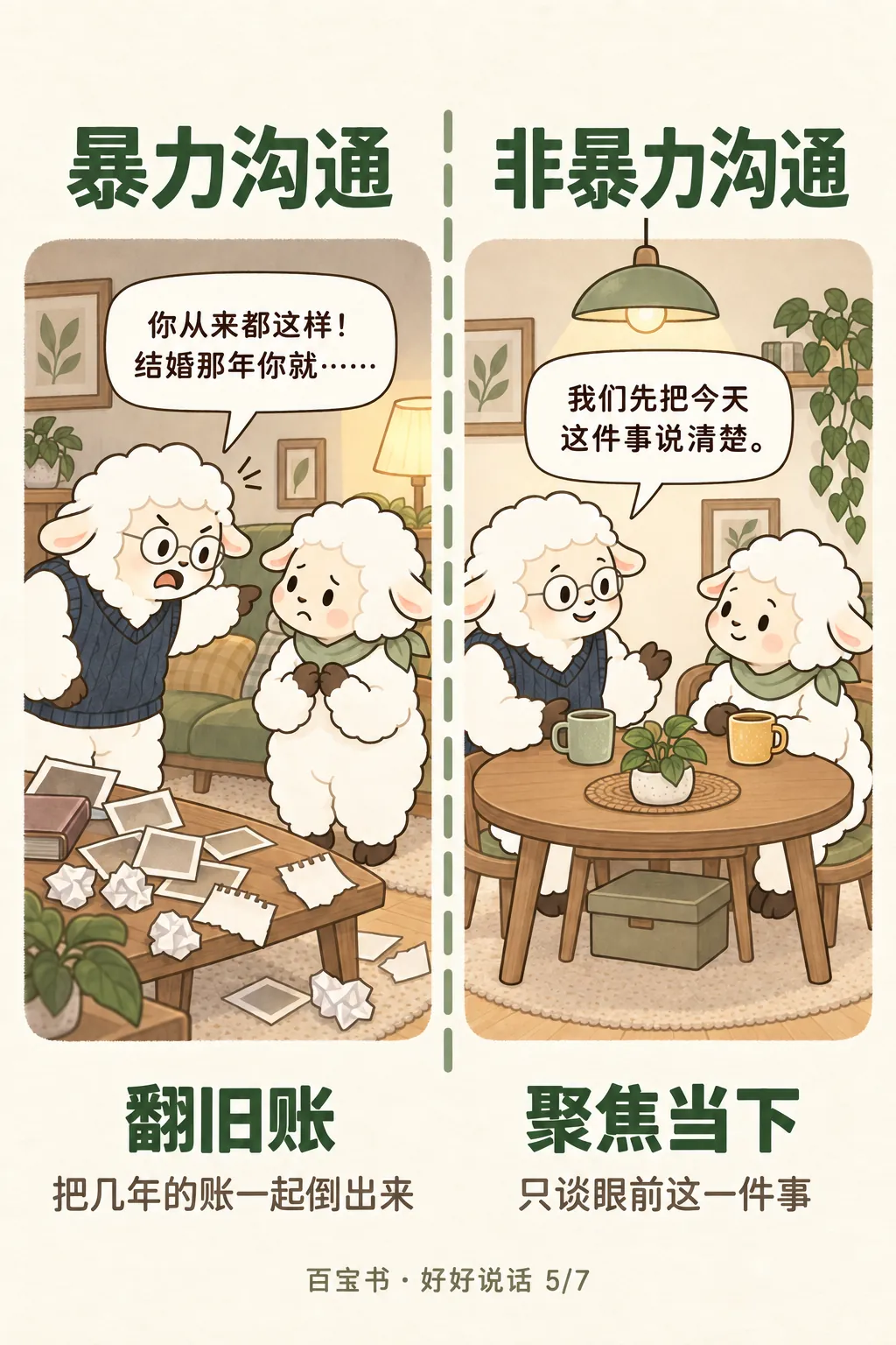 对照插画：翻旧账与聚焦当下